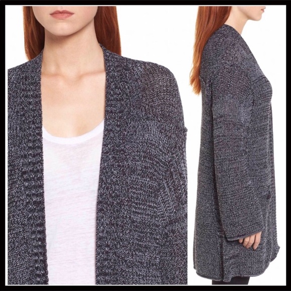 BLACK MARLED KNIT LONG CARDIGAN - Picture 8 of 8